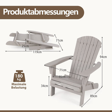 Skládací křesla Adirondack, sada, dřevo, nosnost 180kg, šedá