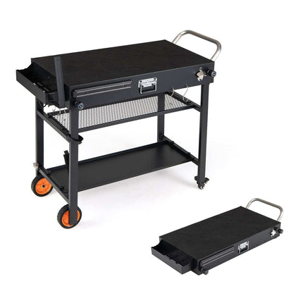 Folding BBQ Grill Cart with Wheels & Heat-Resistant Mat