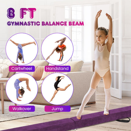 Skládací gymnastická kladina, 8 Ft, dřevěná základna, protiskluzový spodek