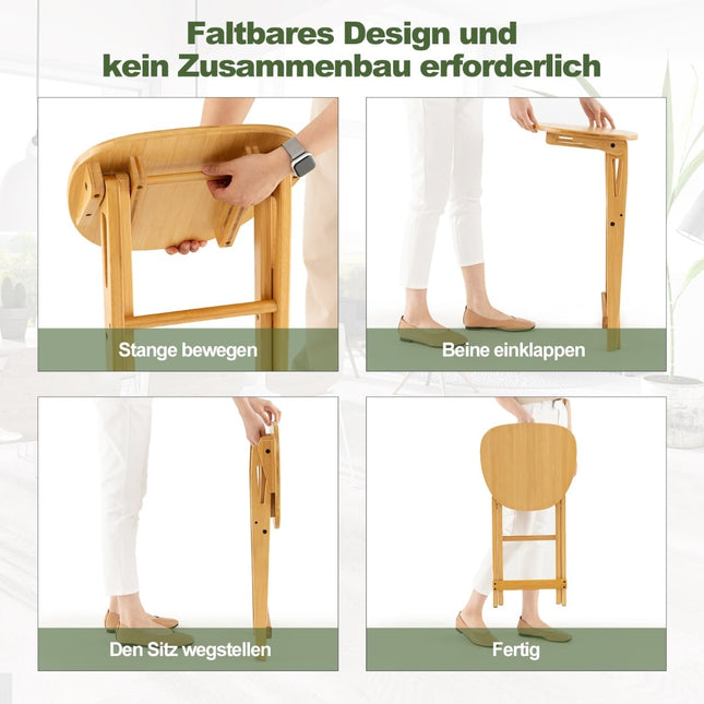 Skládací bambusové barové židle, sada 2 ks, výška sedu 61 cm