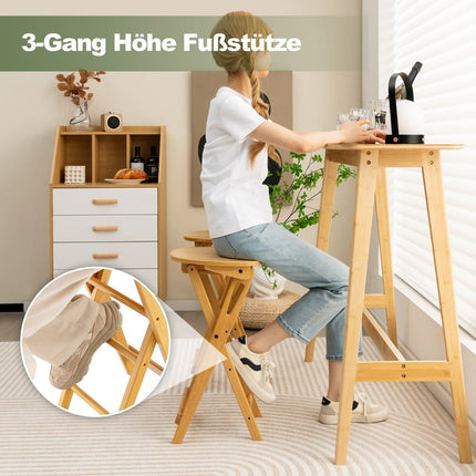 Skládací bambusové barové židle, sada 2 ks, výška sedu 61 cm