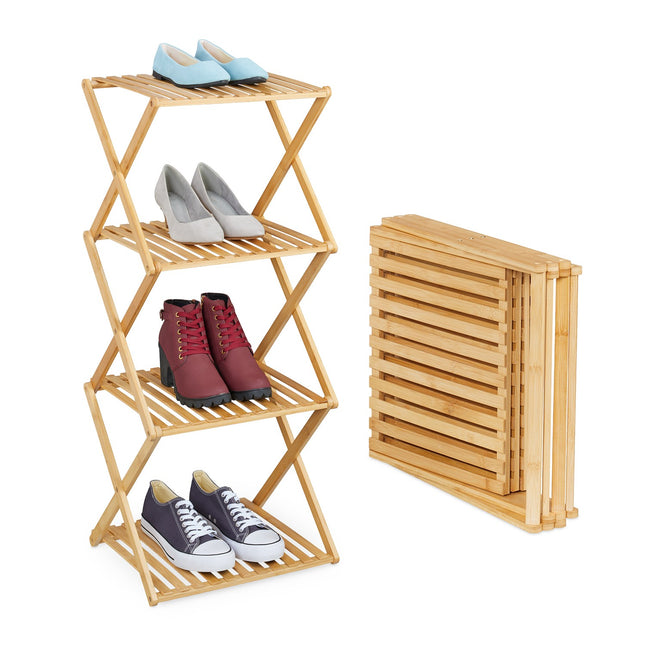 Skládací bambusový botník – 4patrový, úsporný design