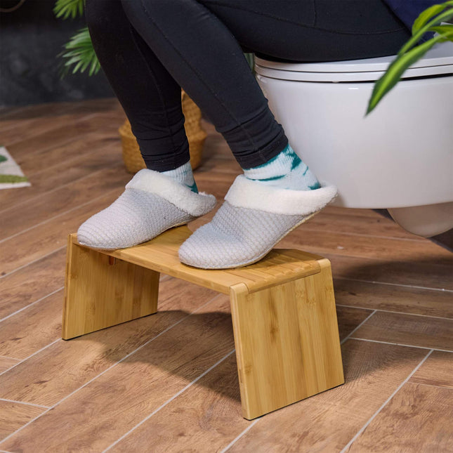 Opklapbare bamboe toiletkruk met rubberen voetjes