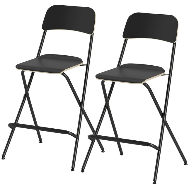 Opvouwbare barkrukken set van 2, zwart stalen frame, draagvermogen 120 kg