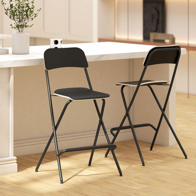 Opvouwbare barkrukken set van 2, zwart stalen frame, draagvermogen 120 kg