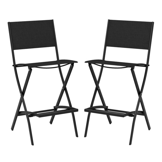 Set van 2 opklapbare barkrukken met stoffen rugleuning en voetensteun.