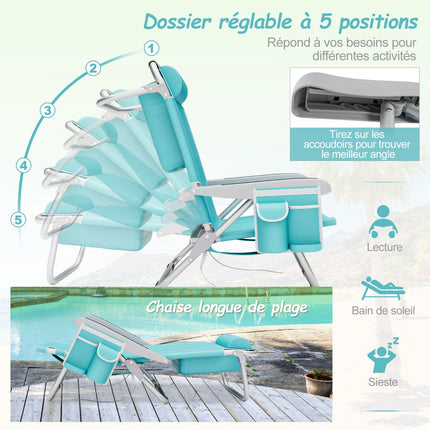 Folding Beach Chair, 5-Position Recline, 150 kg