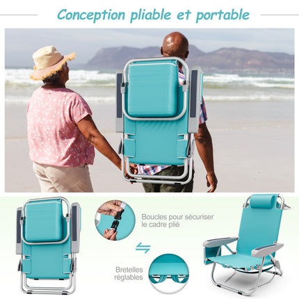 Folding Beach Chair, 5-Position Recline, 150 kg