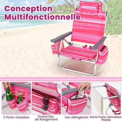 Folding Beach Chair Set, 2 Chairs, Table, 5-Position Backrest
