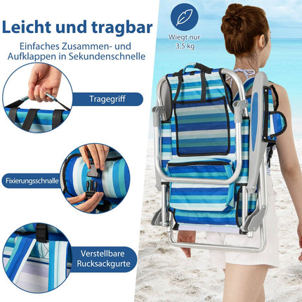 Folding Beach Chair Set with Adjustable Backrest & Cooler