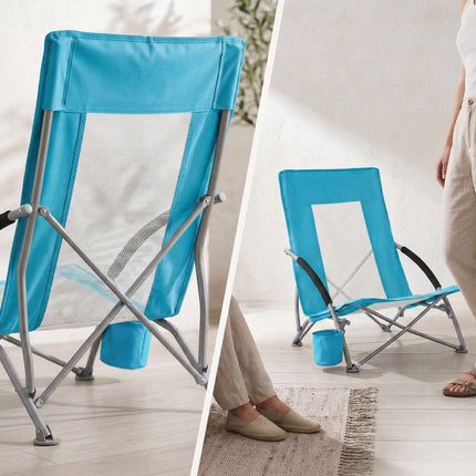 Folding Beach Chair With Cup Holder, Carry Bag