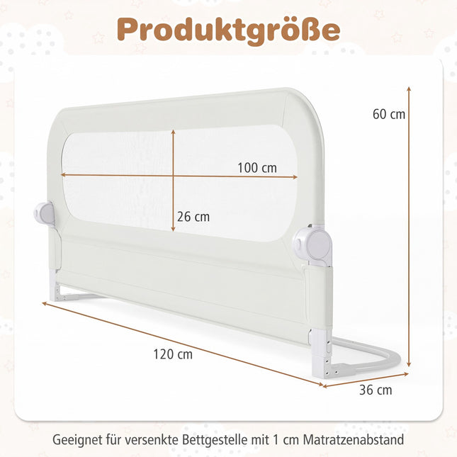 Klappbares Bettgitter mit abnehmbarem Bezug, 120x60 cm, Weiß