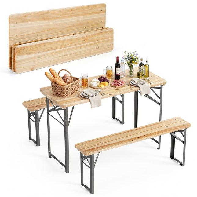 Skládací pivní set se stolem a 2 lavicemi, 118 cm