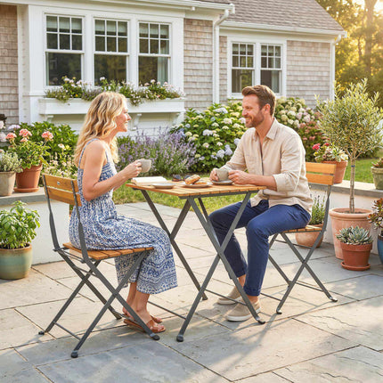 Skládací bistro set pro 2, akátové dřevo teak a ocel