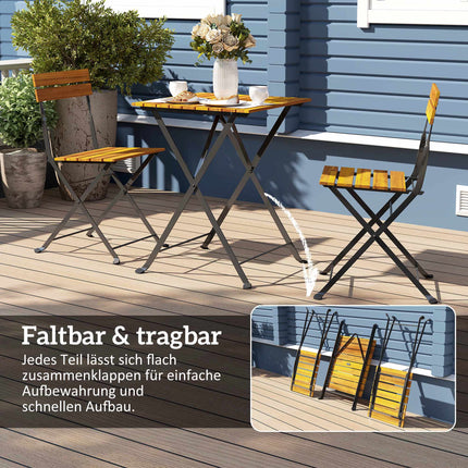 Skládací bistro set pro 2, akátové dřevo teak a ocel