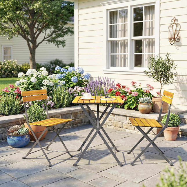 Skládací bistro set pro 2, akátové dřevo teak a ocel