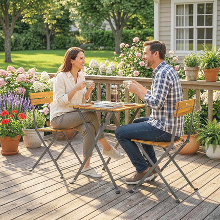 Skládací bistro set pro 2, akátové dřevo teak a ocel