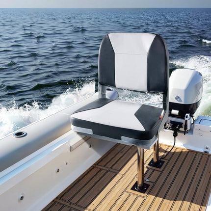 Folding Boat Seat, Low Back, Waterproof PVC, Black Grey