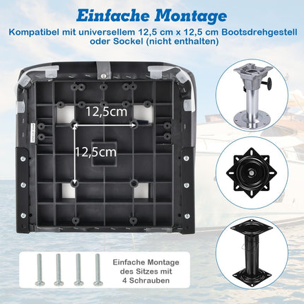 Folding Boat Seat Set, High Back, Thick Cushion, Black