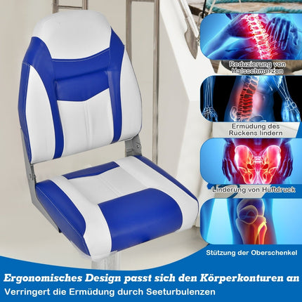 Sada skládacích lodních sedaček, vysoká opěrka, silné pěnové polstrování, modrá