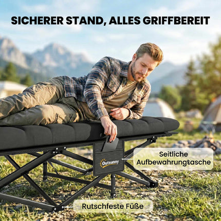 Folding Camping Bed with Carry Bag, 200kg Capacity, Black