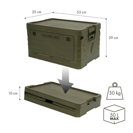 Skládací kempingový box s víkem, zelená, objem 50L
