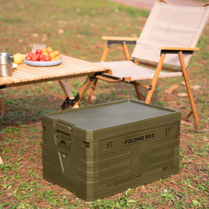 Skládací kempingový box s víkem, zelená, objem 50L