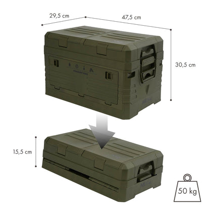 Skládací kempingový box s víkem, zelená, 50L