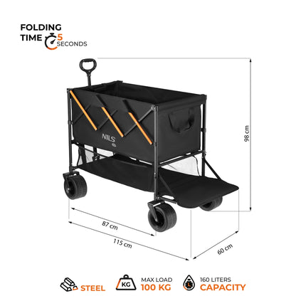 Folding Camping Cart, 160L Capacity, Black-Orange
