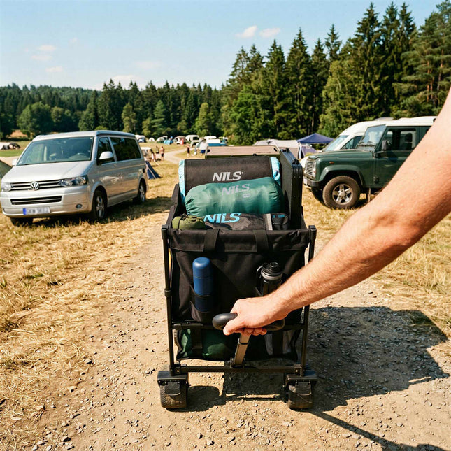 Skládací kempingový vozík, objem 160L, černo-oranžová