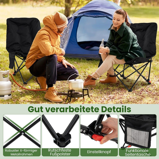 Opvouwbare campingstoel, verstelbare rugleuning, zijvak