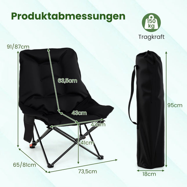 Opvouwbare campingstoel, verstelbare rugleuning, zijvak