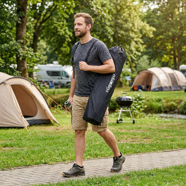 Skládací kempingová židle – vysoká opěrka, polstrovaný sedák, držák na nápoj