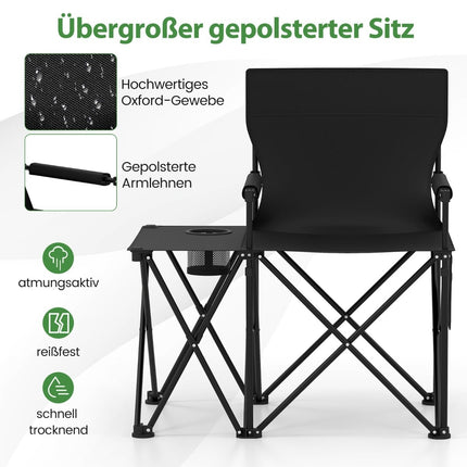 Folding Camping Chairs Set of 2 with Side Table & Cup Holder
