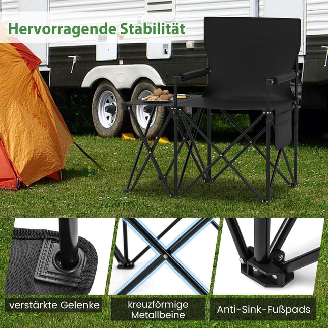 Set van 2 opklapbare campingstoelen met bijzettafel en bekerhouder.