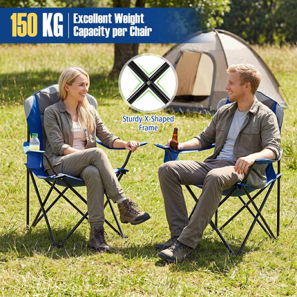 Folding Camping Chairs with Cup Holders, 2-Pack – Navy