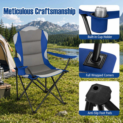 Folding Camping Chairs with Cup Holders, 2-Pack – Navy
