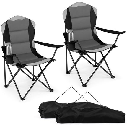 Folding Camping Chairs with Cup Holders, Black – 2 Pack
