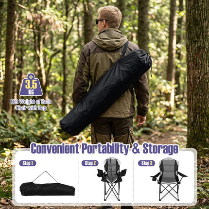 Folding Camping Chairs with Cup Holders, Black – 2 Pack