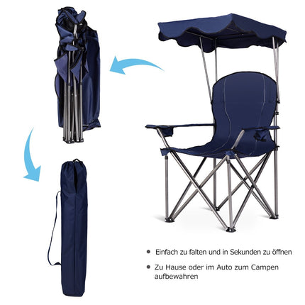 Folding Camping Chair with Sunshade, Cup Holders, Blue