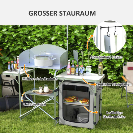 Outdoor folding camping kitchen with UV and wind protection
