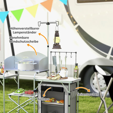 Outdoor folding camping kitchen with UV and wind protection
