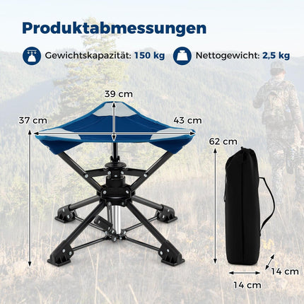 Skládací kempingová stolička s otáčením o 360° a nohami proti zaboření