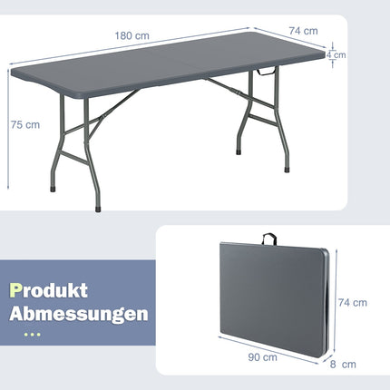 Skládací kempingový stůl, 180x74cm, HDPE deska, kovové nohy