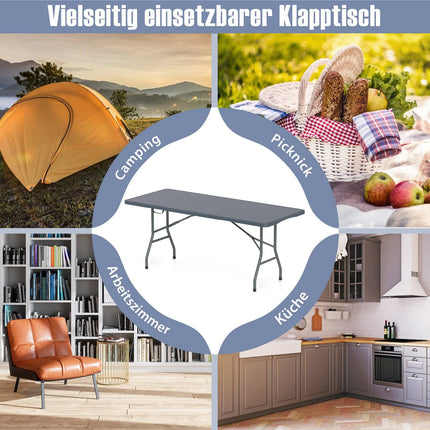 Skládací kempingový stůl, 180x74cm, HDPE deska, kovové nohy