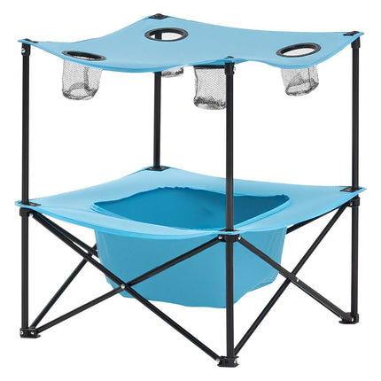 Folding Camping Table, 4 Cup Holders, Carry Bag, Blue