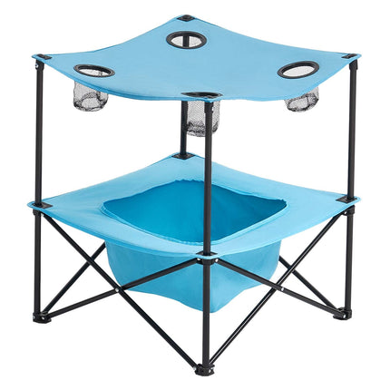 Folding Camping Table, 4 Cup Holders, Carry Bag, Blue