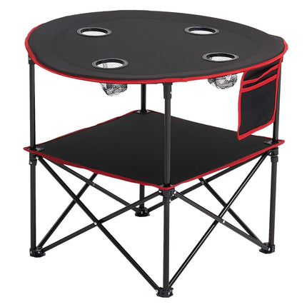 Folding Camping Table, 600D Oxford, 4 Cup Holders, Bag, Black