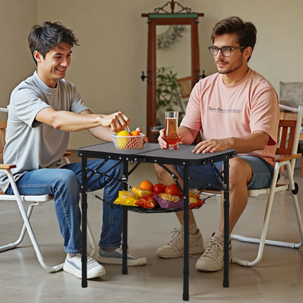 Folding Camping Table, Adjustable Height, 24x16 in, Black