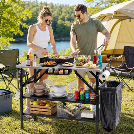 Folding Camping Table with Stainless Steel Worktops